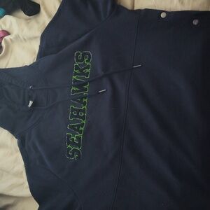 A blue and lime green size 2X Seattle Seahawks hoodie